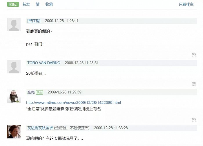 第一届金扫帚奖提名出炉时,一个豆瓣小组的远古帖子在质疑其真实性