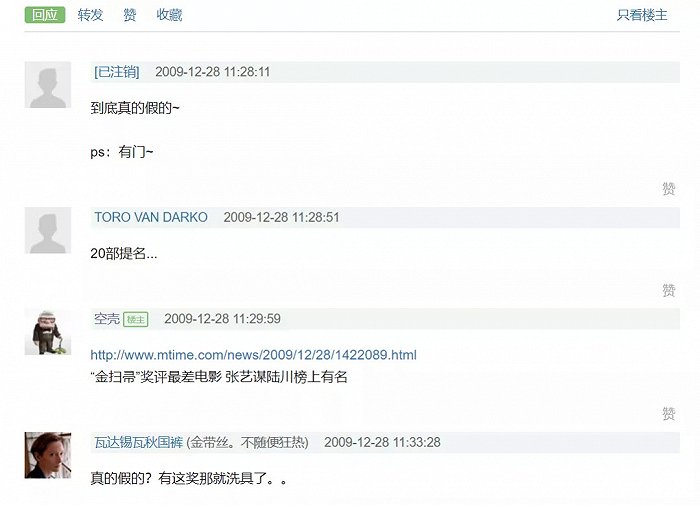 第一届金扫帚奖提名出炉时，一个豆瓣小组的远古帖子在质疑其真实性