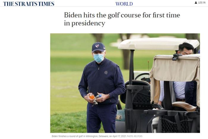 当地时间17日，美国总统拜登前往家乡特拉华州威明顿市的高尔夫球场一展球技。