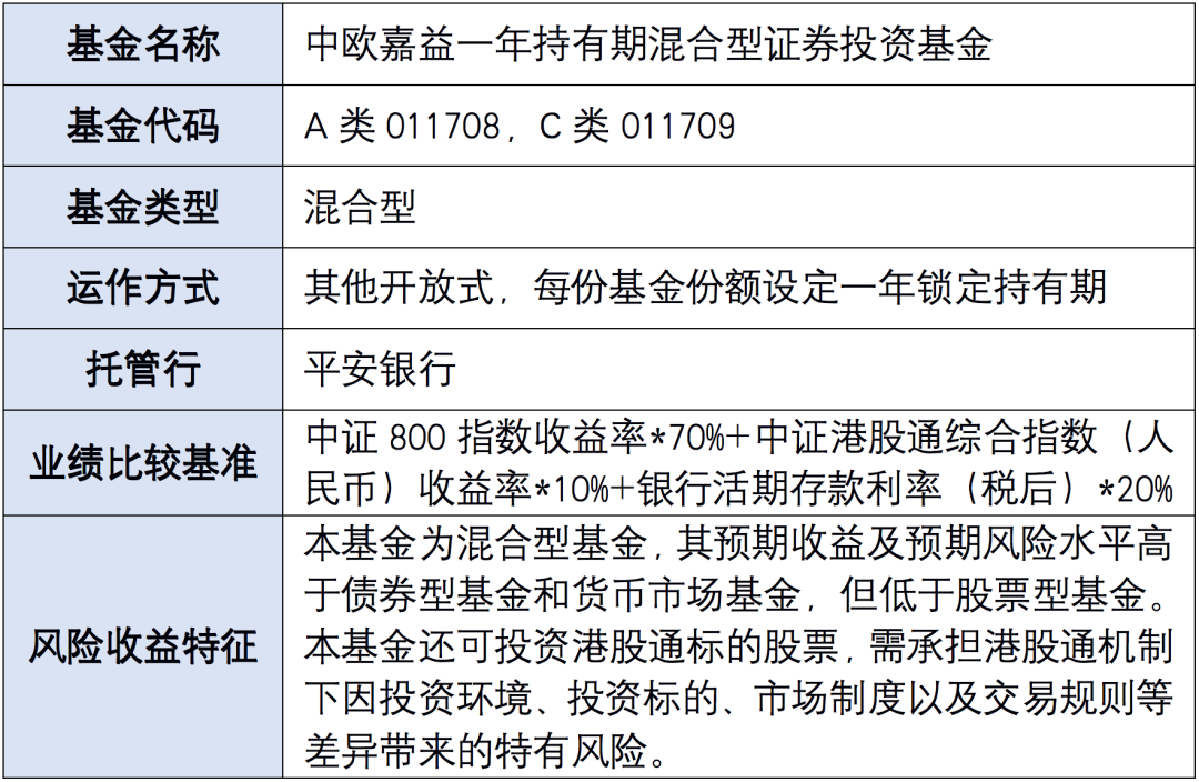 “今日首发！中欧嘉益一年持有混合重磅发行