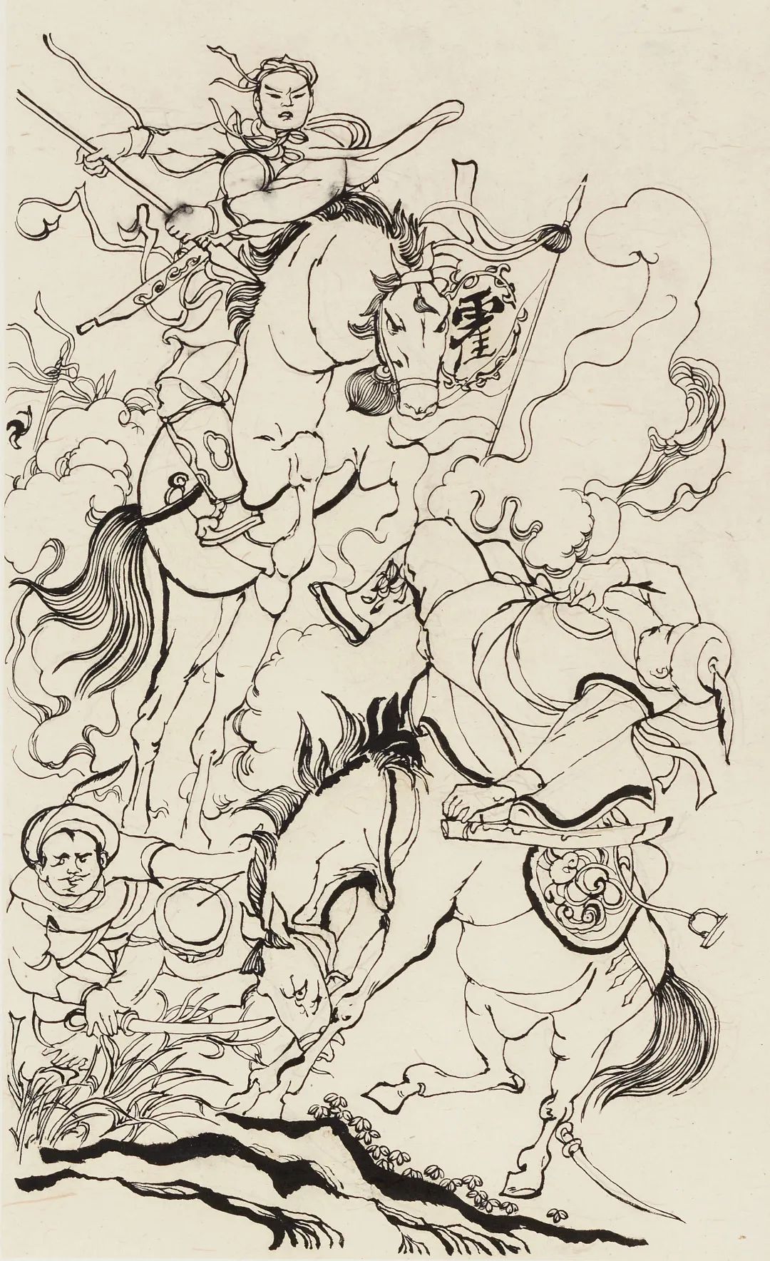 程十发连环画霍去病画稿构图奇崛注重墨韵