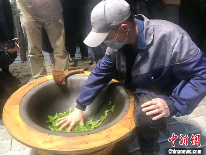 制茶师傅李锋现场演示传统制茶工序 赵强 摄