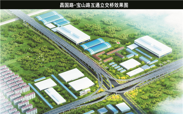 昌国路与淄博站南广场交通枢纽立交桥效果图鲁山大道—昌国路互通立交
