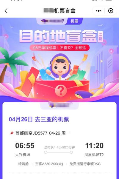 前往三亚的机票盲盒 来源：受访人供图