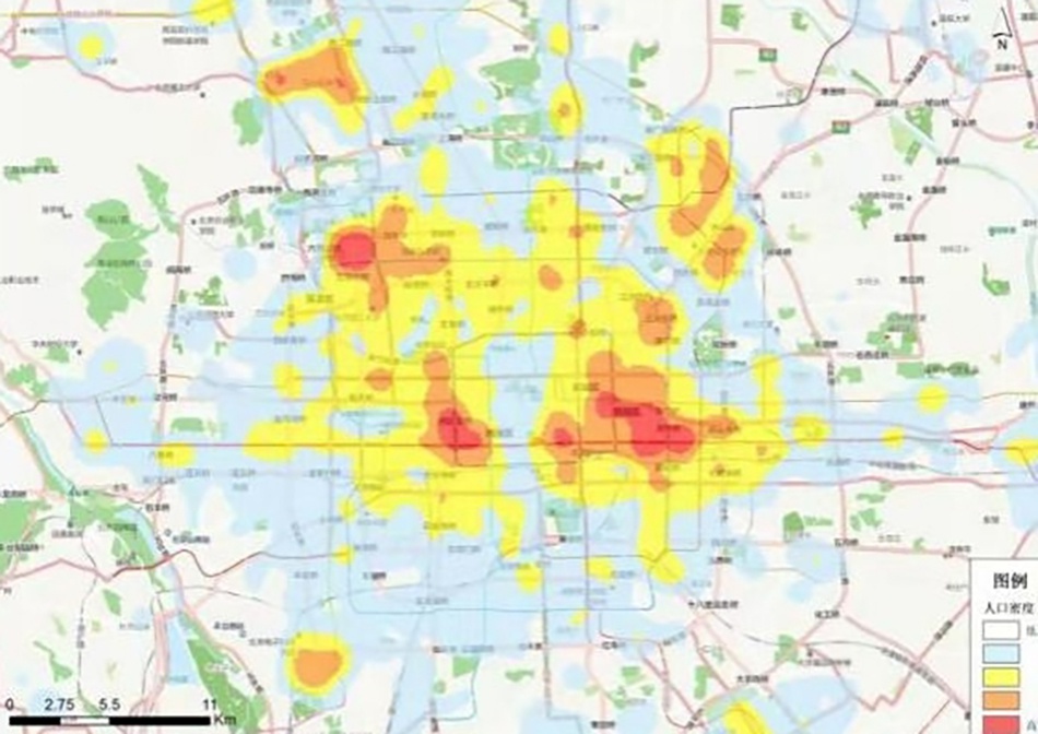图2 北京市工作人口空间分布热力图