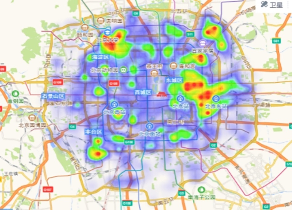 图1 北京市企业法人空间分布热力图