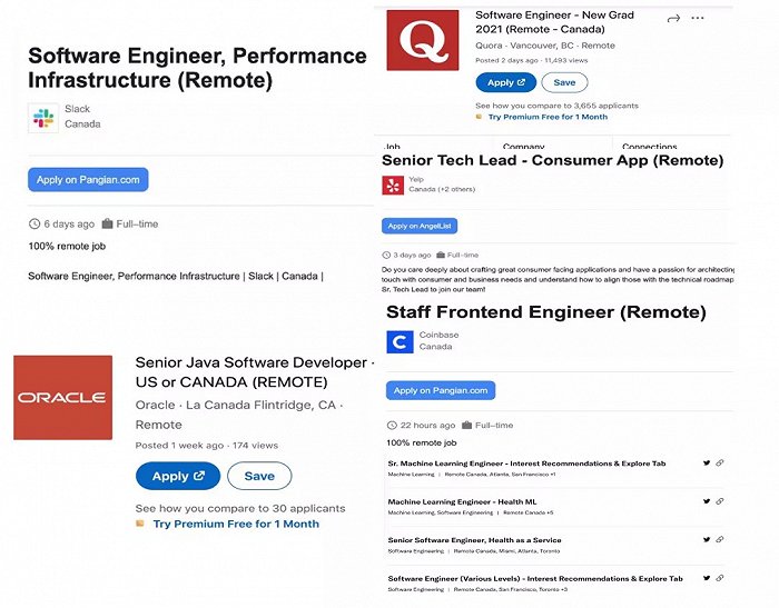 图：目前在加拿大放出远程职位的硅谷公司，据硅星人不完全搜素制图