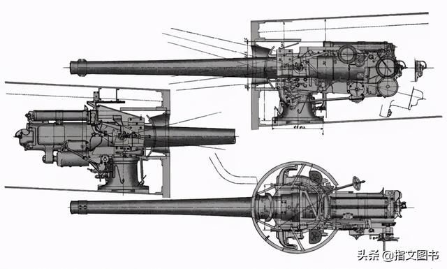 (上图)152毫米火炮的安装结构图.