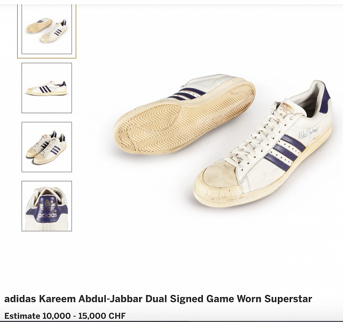 贾里姆·阿卜杜勒·贾巴尔在比赛中穿过的球鞋图片来源：苏富比拍卖行