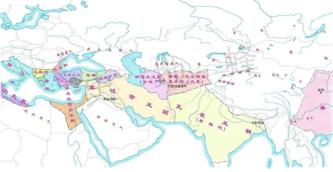中亚-阿富汗的巴克特里亚,伊朗高原北部的帕提亚王国,雄踞西亚大部的