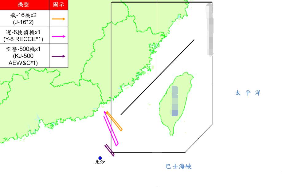 台防务部门公布的此次飞行的航迹说明