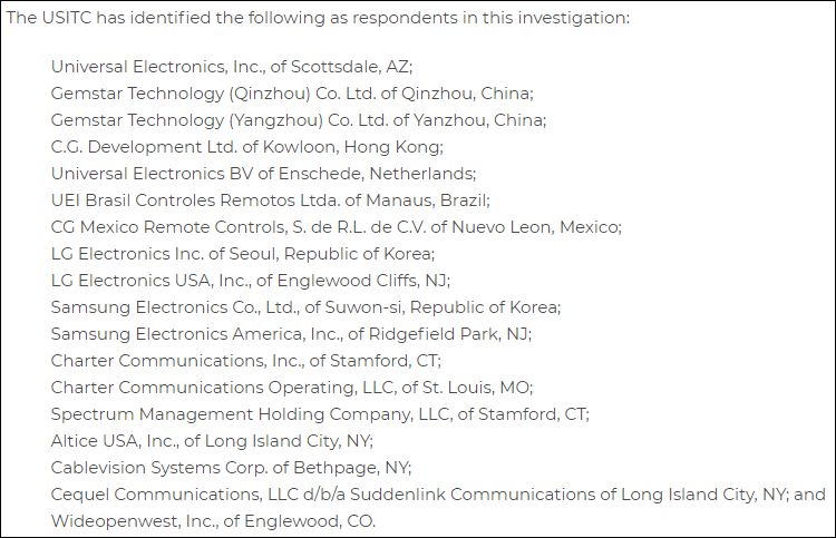 本次337调查涉及的企业ITC网站截图