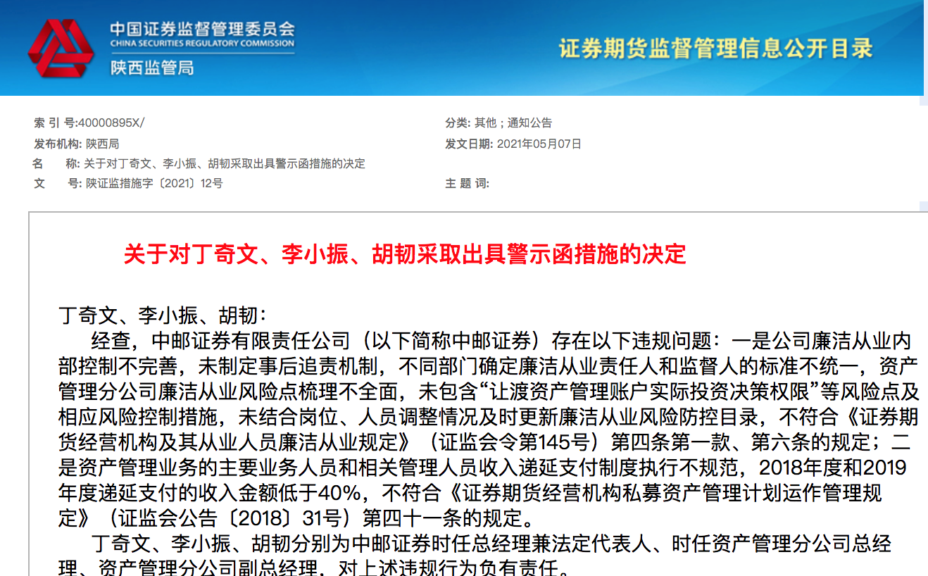 此前,因“风控重大不作为”等问题,中邮证券多次被处罚。