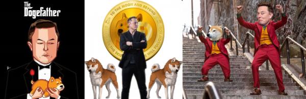 马斯克推特下面,粉丝将马斯克和柴犬头像做成了各式各样的表情包(来源:推特)