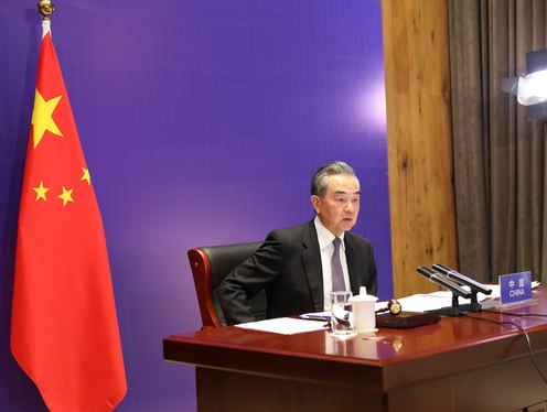 王毅以视频方式主持会议并发表讲话 图源:外交部网站