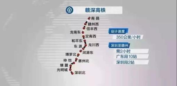 赣深高铁路线图微信公众号@江西省人民政府发布图