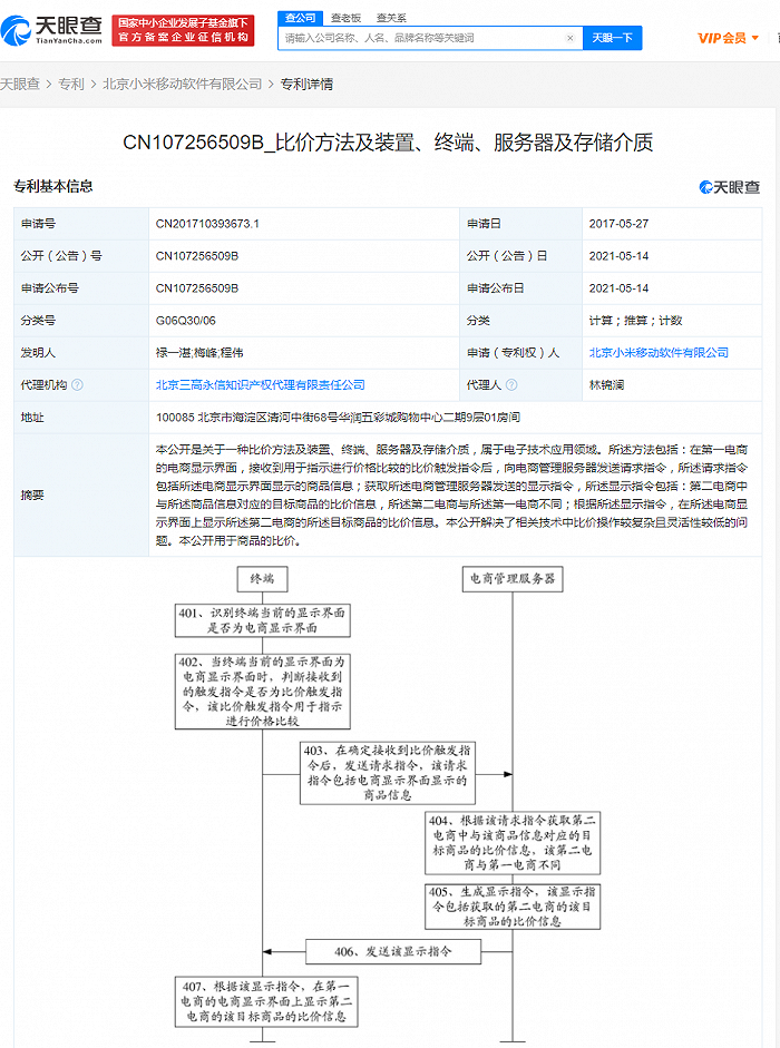 小米获电商比价专利授权