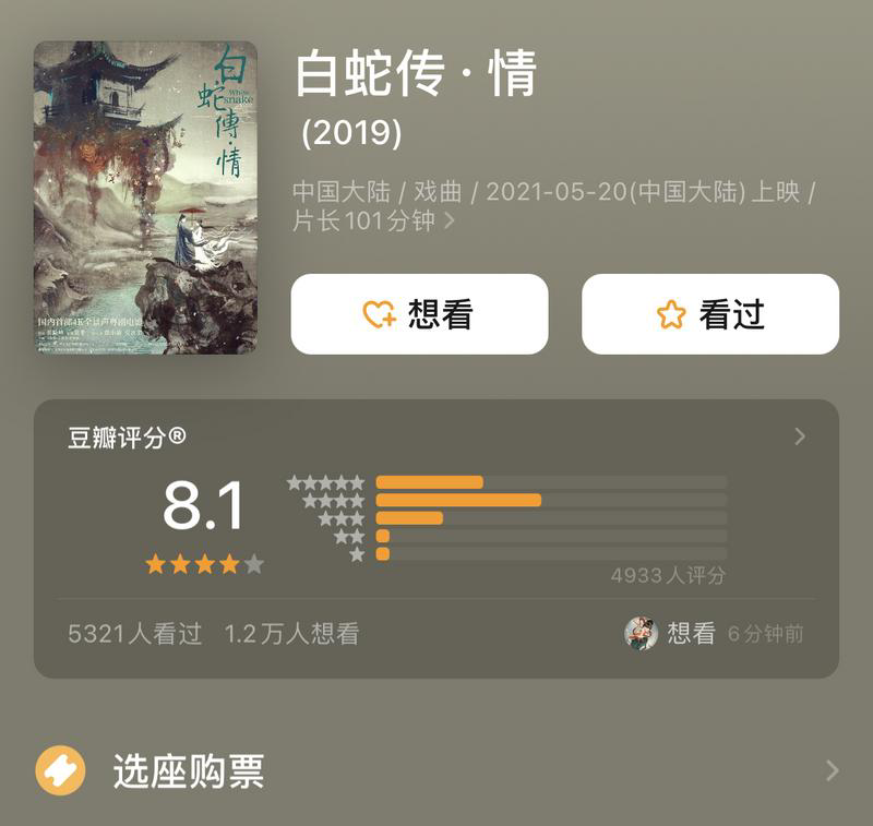 豆瓣8.1分!《白蛇传·情》成今年口碑最高国产片