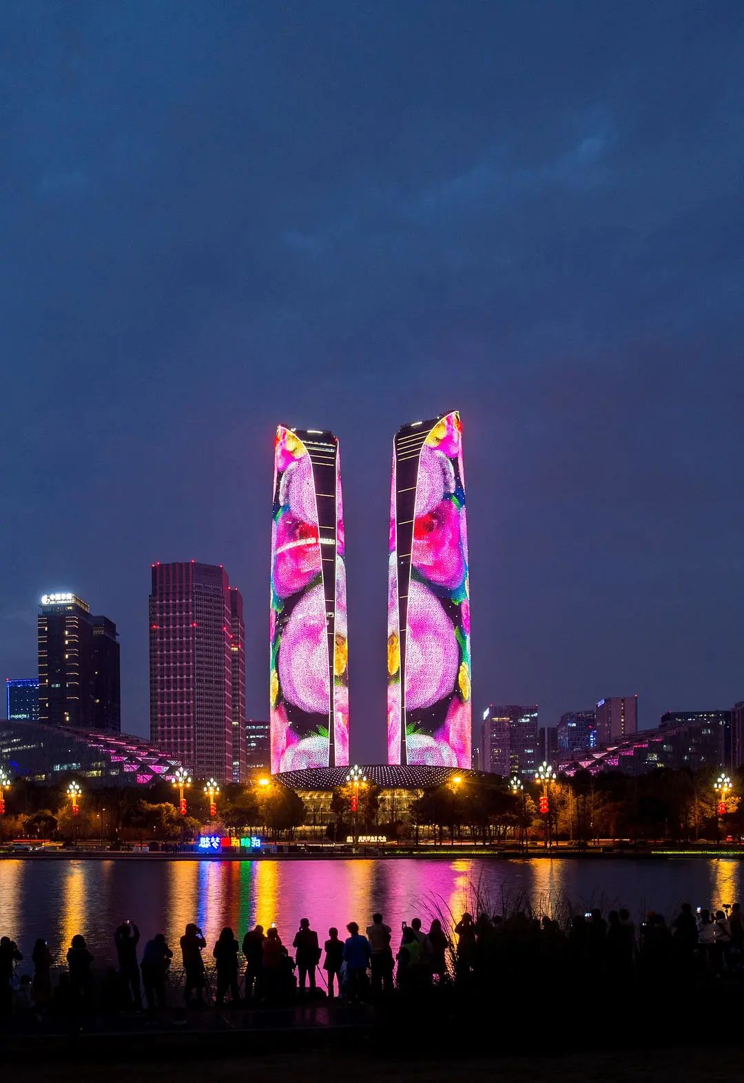 成都高新区交子公园金融城双塔亮灯 王效 摄