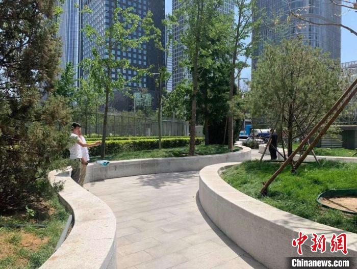 北京CBD新增口袋公园。北京市朝阳区交通委供图