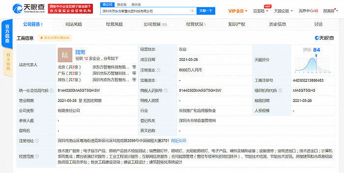 京东方在深圳参股成立新公司，注册资本6000万元