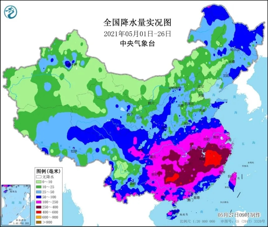 8省市5月平均降雨量较常年偏多七成，为1961年以来最多