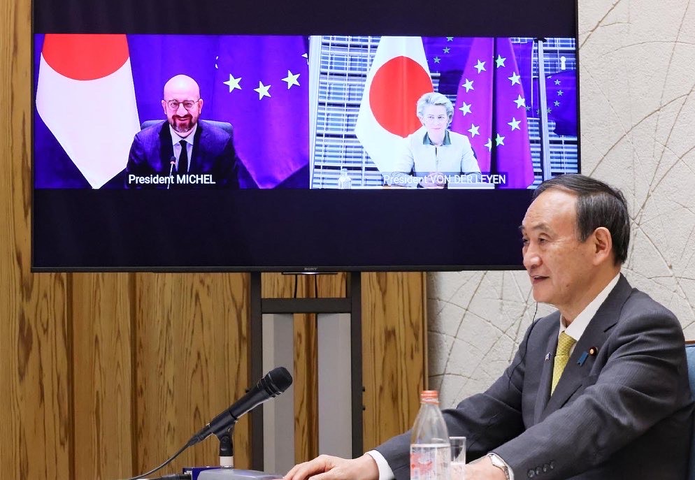 欧盟与日本发表领导人峰会 图自日本首相官邸推特账号