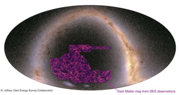 暗能量勘测团队绘制的宇宙暗物质分布图(英国《卫报》网站)