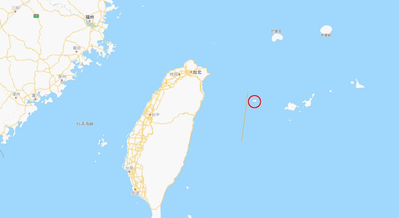 红圈处为与那国岛 百度地图截图