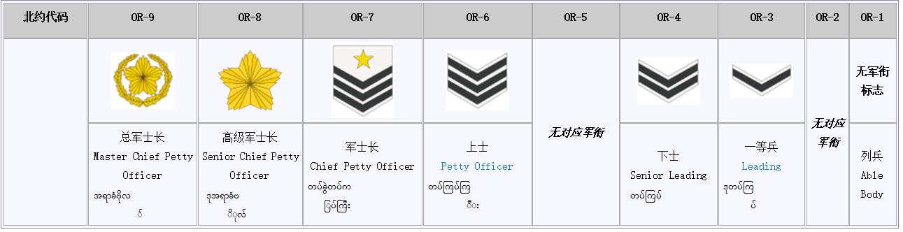 缅甸海军士兵军衔非常有趣,因为缅甸海军的军士被称为"老师"(saya)