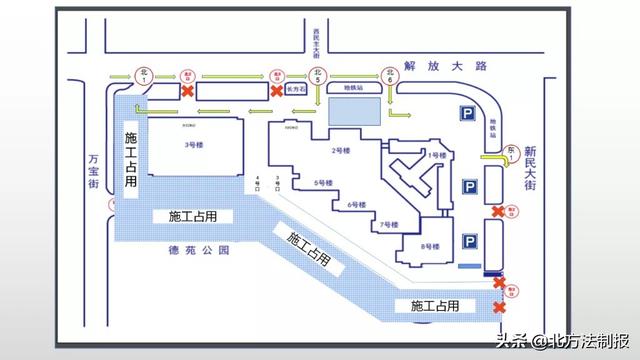 (吉大一院机动车出入口示意图)