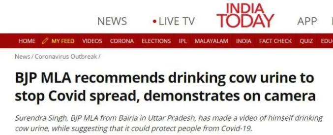 印度政客声称“喝牛尿能防新冠”，甚至发视频亲自示范