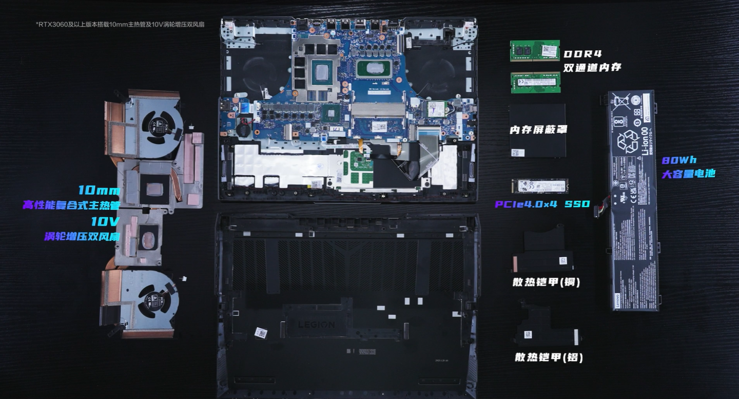 y7000p 2021 筆記本的散熱系統採用了 3 根 8mm 寬度熱管,同樣具有四