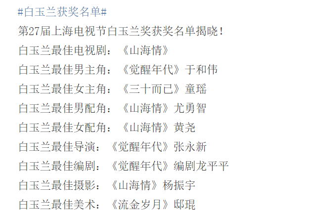 白玉兰奖获奖名单#来不及了,快上车!