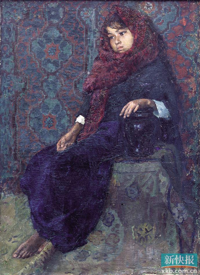 曾松龄扶罐子的女孩布面油画1962年