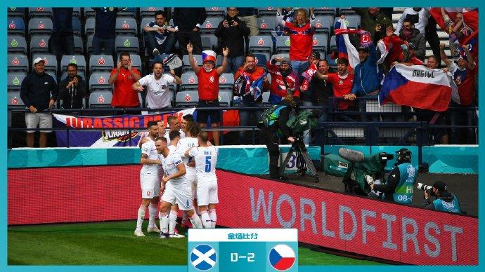 捷克2:0战胜苏格兰海报来源于欧洲杯官方微博