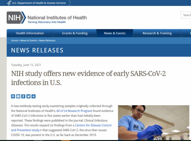 NIH新研究：2019年12月新冠病毒已在美国存在休闲区蓝鸢梦想 - Www.slyday.coM