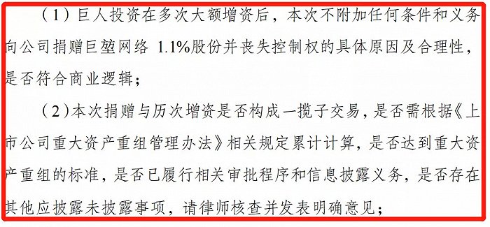 图片来源:《关于对巨人网络集团股份有限公司的关注函》