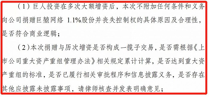 图片来源：《关于对巨人网络集团股份有限公司的关注函》