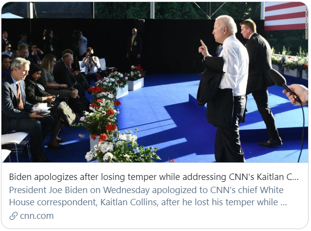 拜登为在记者会上发火道歉。CNN报道截图