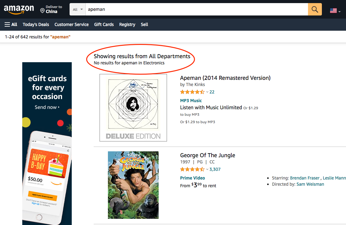 在亚马逊网站搜索“apeman”后显示的结果 图片来源：亚马逊网站截图