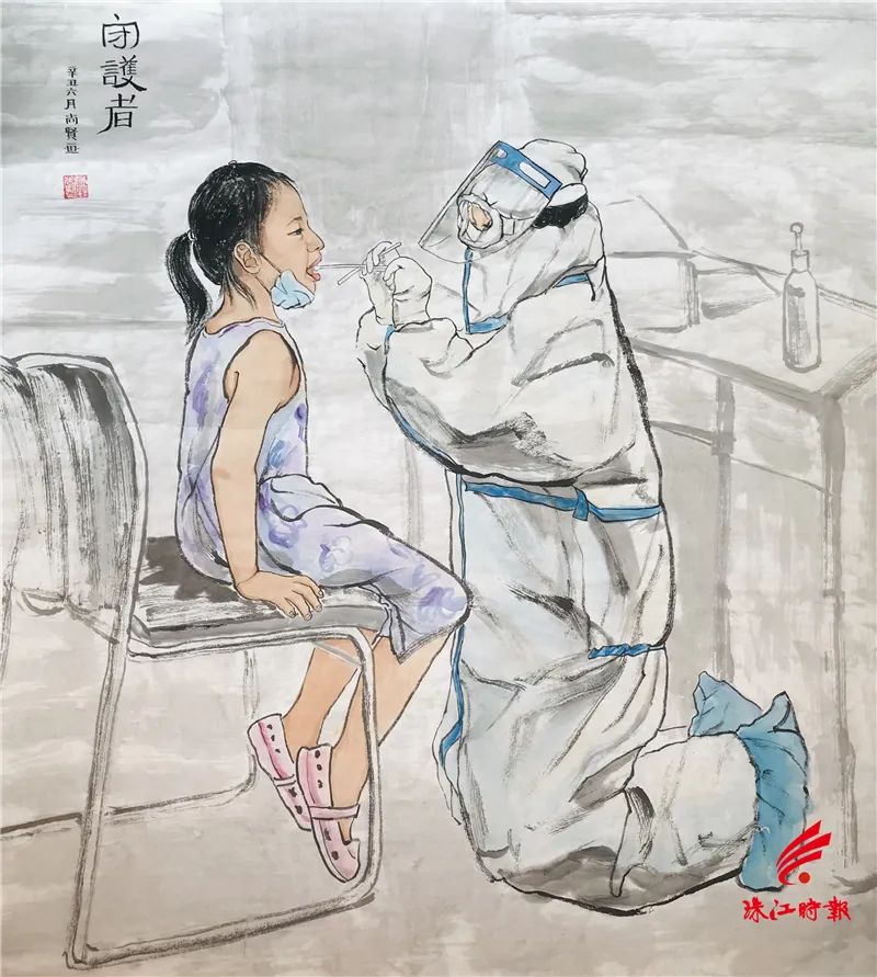 核酸采样的感人场景,被这名南海教师用画笔记录了下来