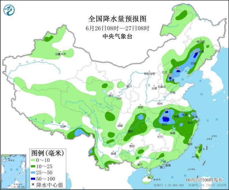 National Precipitation Forecast Map (from 8 o'clock on June 26th to 8 o'clock on 27th)