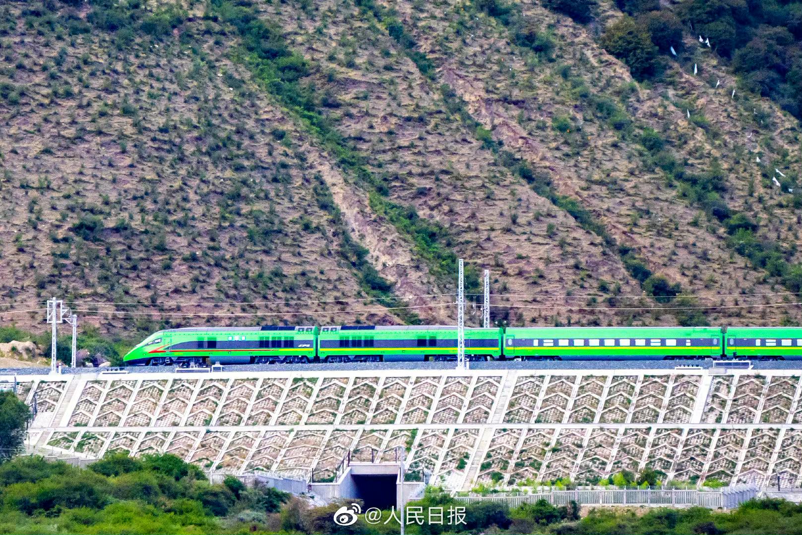 复兴号列车穿行在青藏高原上