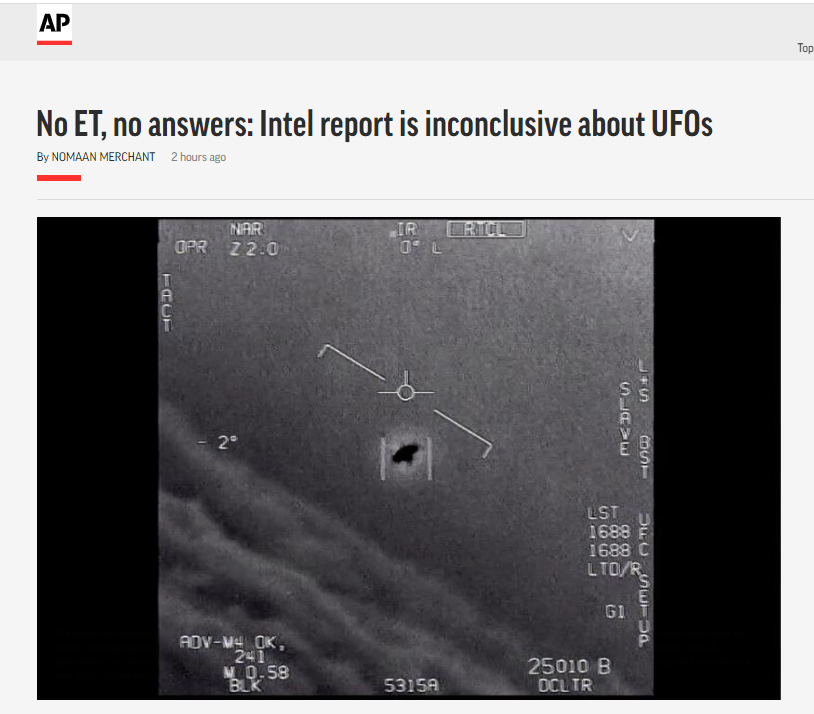  美联社：没有外星人，没有答案，情报界报告对UFO没有定论
