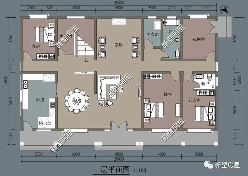 5套:雙入戶門 堂屋 柴火廚房,14×15米鄉村別墅,主體預算42萬佔地尺寸