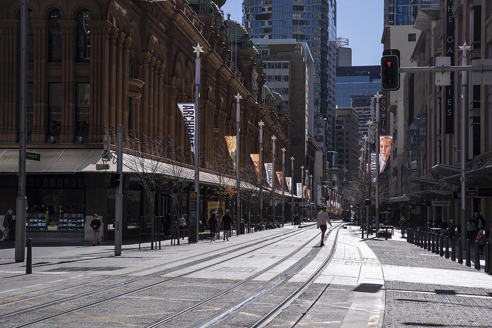 当地时间2021年6月26日，澳大利亚悉尼市中心空旷的街道。