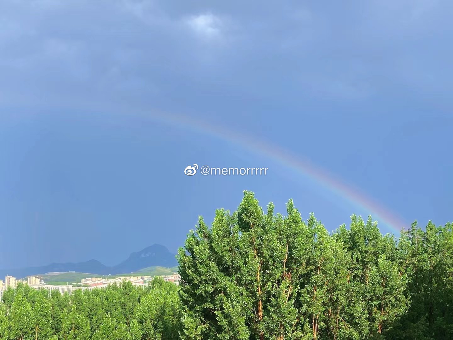 雨后天空出现彩虹。图片来源：网友@memorrrrr