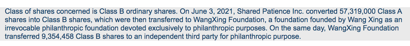 美团王兴将部分持股转入王兴基金会，并捐赠29亿港元