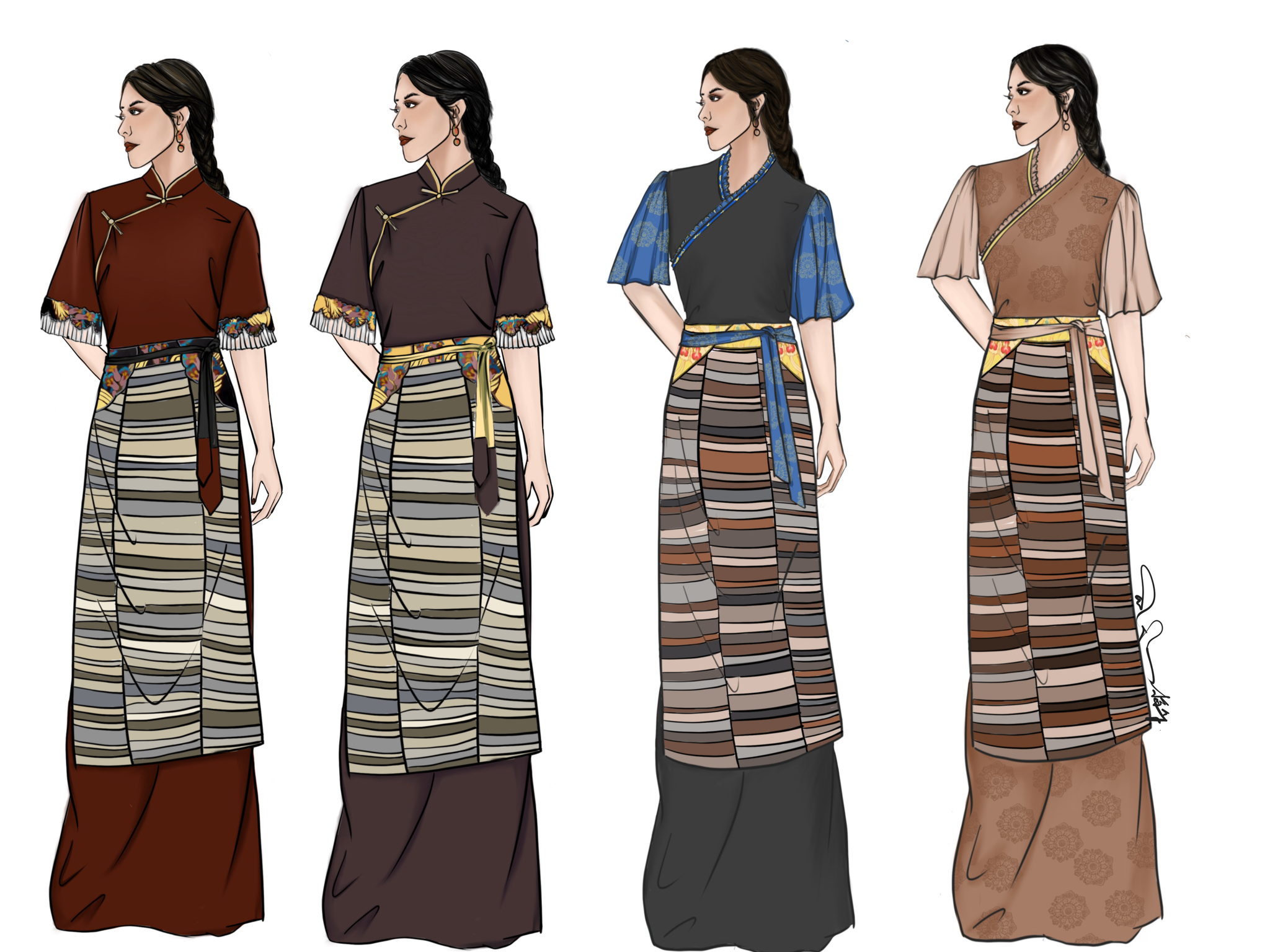 洛桑梅朵的改良藏装设计图稿.